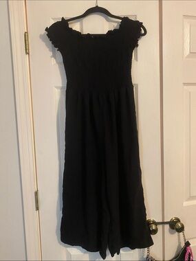 J for Justify Black Smocked Wide-Leg Jumpsuit